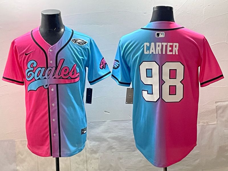 Men 2025 Philadelphia Eagles #98 Carter Blue pink Nike Limited NFL Jersey style 010